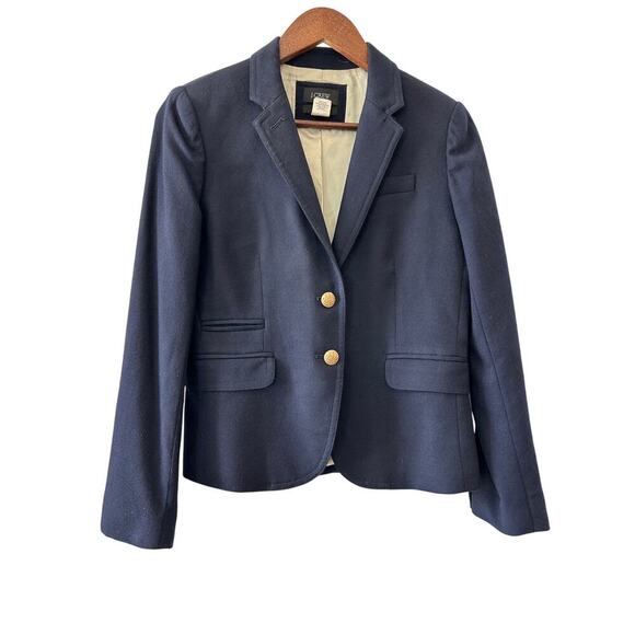 J. Crew Schoolboy Blazer Navy Wool Gold Buttons Size 2 Preppy Classic Office - Picture 1 of 10